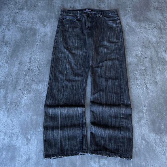 Vintage Y2K Red Diamond Embroidered Baggy Grunge Opium Denim Jeans - Picture 2 of 4